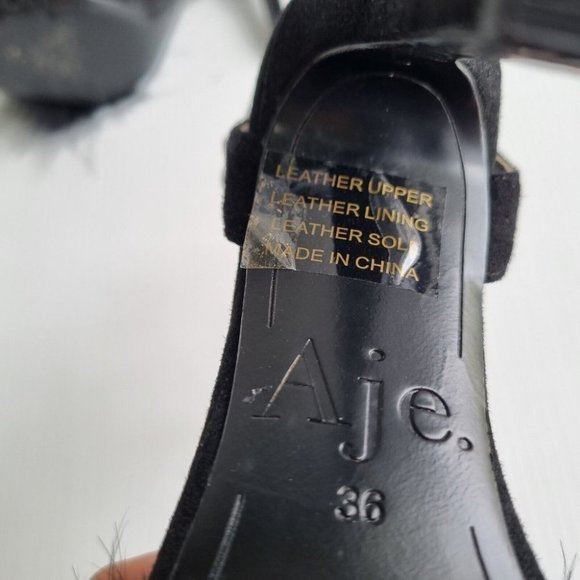 Aje. Black Feather & Suede Open Toe Stilettos Size 36 - Picture 8 of 10